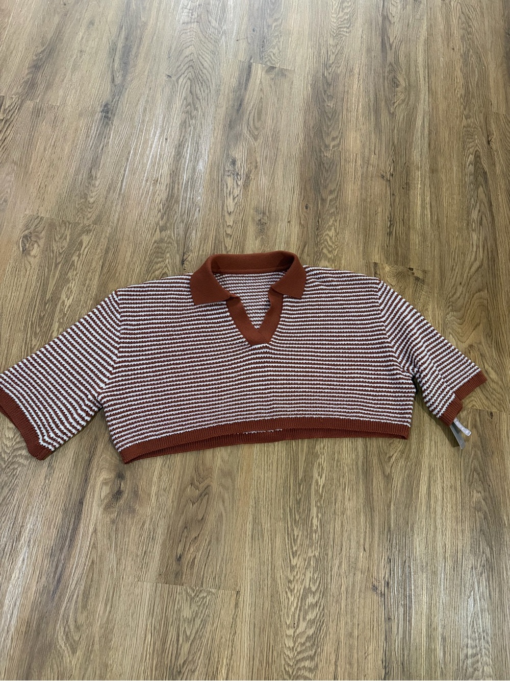 Missguided Rust and White Striped Cropped Polo Top